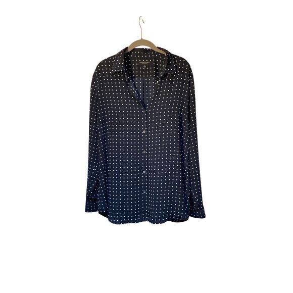 Banana Republic women’s navy blue polkadot, Dylan blouse, size large - Picture 1 of 4
